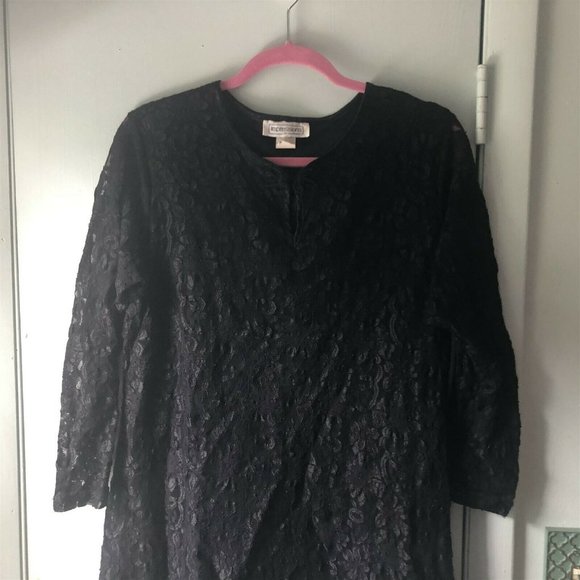 Vintage Black Lace Mini Dress Tunic Impressions of California Long Sleeve - Picture 2 of 7